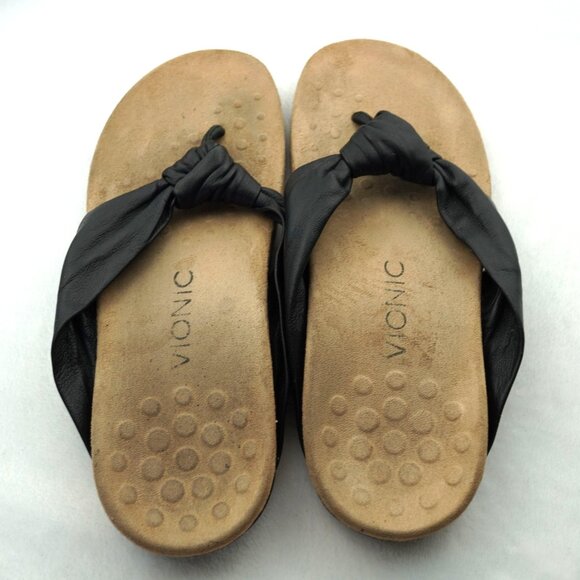 Vionic Pippa Black‎ Leather Orthotic Flip Flops Size 6 - Picture 7 of 7